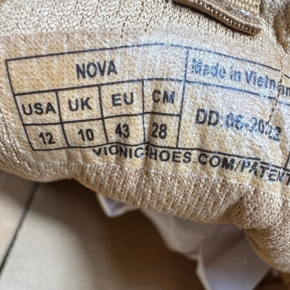 Vionic Nova Sneakers Mens 12 Tan Brown Suede Metallic Orthotic Walking Shoes